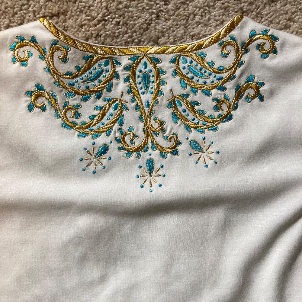 Glamorous Bob Mackie Tunic l Cream / Off White l Turquoise l Gold l Wearable Art - Picture 4 of 13